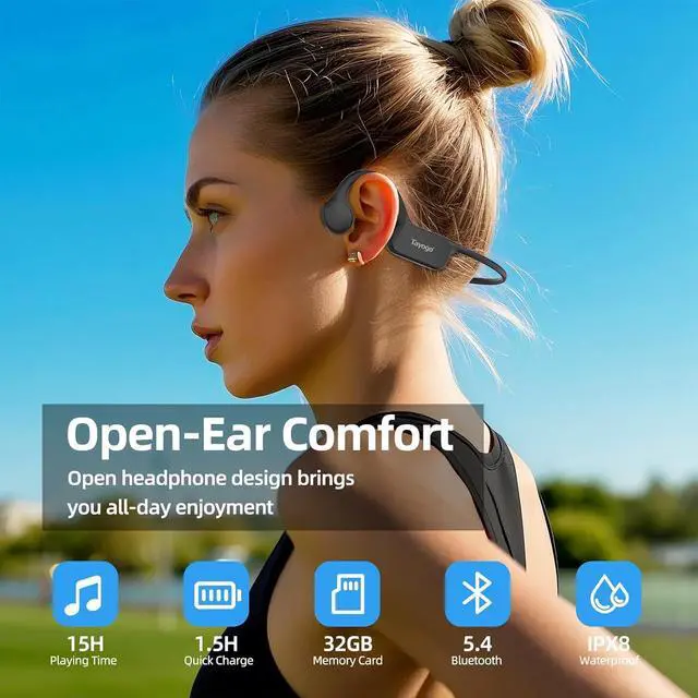 Alt view image 3 of 7 - Tayogo Swimming Headphones, IPX68 Waterproof Bone Conduction Headphone Bluetooth 5.4, Open Ear Headset,32G of MP3 Player, Running, Cycling, Earbuds Underwater