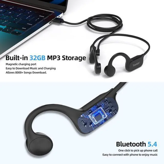 Alt view image 5 of 7 - Tayogo Swimming Headphones, IPX68 Waterproof Bone Conduction Headphone Bluetooth 5.4, Open Ear Headset,32G of MP3 Player, Running, Cycling, Earbuds Underwater
