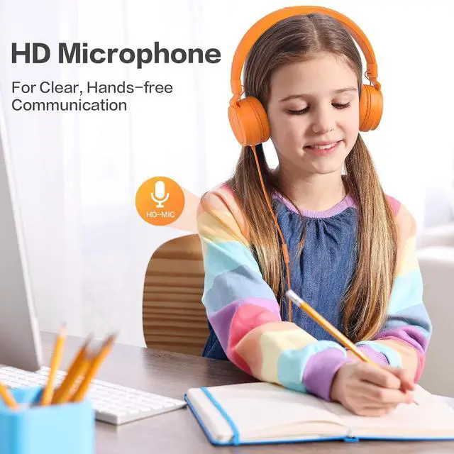 Alt view image 6 of 7 - Classroom Headphones Bulk 10 Pack - Kids Headphones for School K-12 Student, 93dB Volume Limited On-Ear Wired Headset with Microphone, Durable 3.5mm Jack for Class Set Library Computer (Mixed Color)