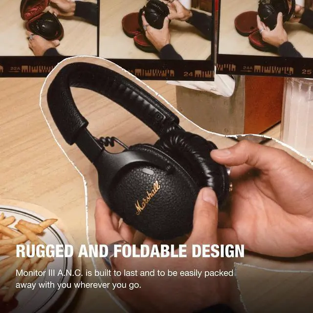Alt view image 2 of 7 - Marshall Monitor III A.N.C. Over-Ear Bluetooth Headphones - Active Noise Cancelling with Microphone | 100+ Hrs Wireless Playtime | Lightweight, Foldable Design for Travel - Black