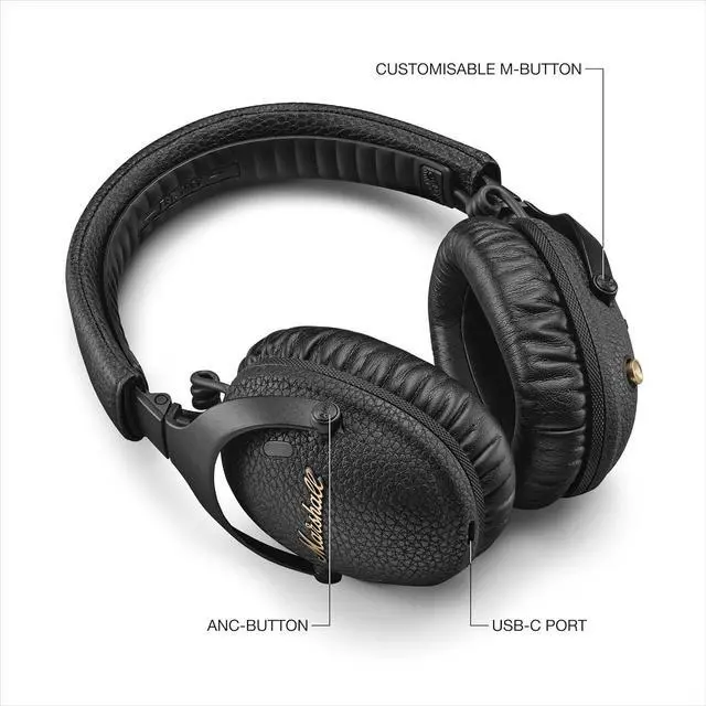 Alt view image 3 of 7 - Marshall Monitor III A.N.C. Over-Ear Bluetooth Headphones - Active Noise Cancelling with Microphone | 100+ Hrs Wireless Playtime | Lightweight, Foldable Design for Travel - Black