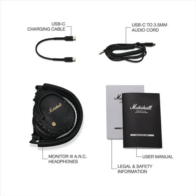 Alt view image 7 of 7 - Marshall Monitor III A.N.C. Over-Ear Bluetooth Headphones - Active Noise Cancelling with Microphone | 100+ Hrs Wireless Playtime | Lightweight, Foldable Design for Travel - Black