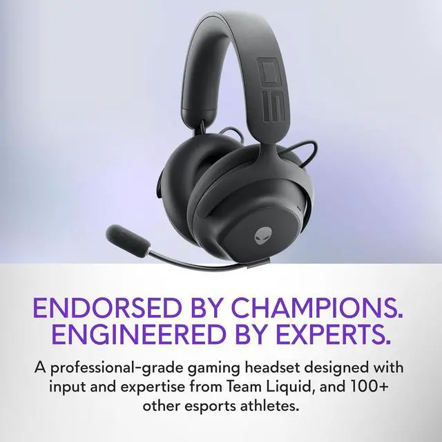 Alt view image 2 of 7 - Alienware Pro Wireless Gaming Headset - Wired/Wireless, Bluetooth 5.3, 15 Minute Fast Charging, Audio Output 20 Hz, Battery Talk Time (ANC on) Up to 24 Hrs (Bluetooth), Dark Side of The Moon