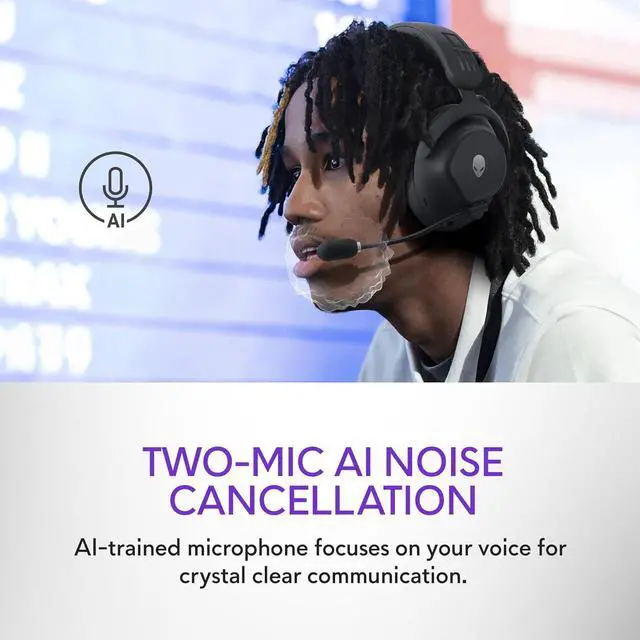 Alt view image 4 of 7 - Alienware Pro Wireless Gaming Headset - Wired/Wireless, Bluetooth 5.3, 15 Minute Fast Charging, Audio Output 20 Hz, Battery Talk Time (ANC on) Up to 24 Hrs (Bluetooth), Dark Side of The Moon