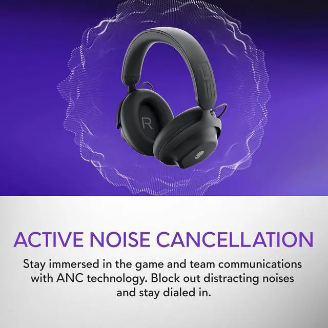 Alt view image 5 of 7 - Alienware Pro Wireless Gaming Headset - Wired/Wireless, Bluetooth 5.3, 15 Minute Fast Charging, Audio Output 20 Hz, Battery Talk Time (ANC on) Up to 24 Hrs (Bluetooth), Dark Side of The Moon