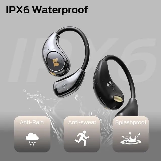 Alt view image 5 of 7 - Monster Open Ear AC510 Earbuds, Bluetooth6.0 Wireless Earbuds, Stereo Sound Ear Buds with AI Intelligent Noise Reduction, Type-C Charging, Touch Control, 25H Playback, IPX5 Waterproof Earphones(Black)