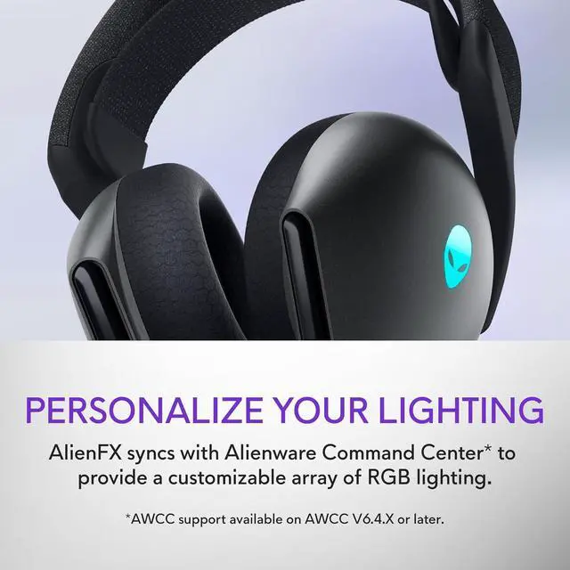Alt view image 5 of 7 - Alienware Tri-Mode Wireless Gaming Headset AW725H - Wired/Wireless, Bluetooth 5.3, Audio Output - 20 Hz, Mini-Phone (3.5mm), Battery Talk Time Up to 55 Hrs (Bluetooth), Dark Side of The Moon