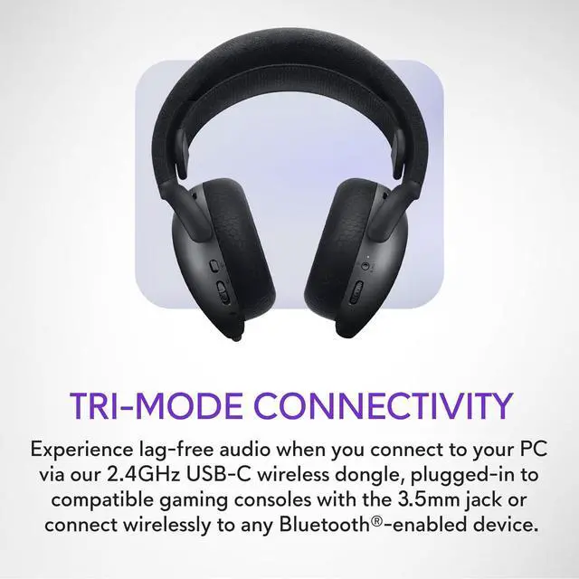 Alt view image 7 of 7 - Alienware Tri-Mode Wireless Gaming Headset AW725H - Wired/Wireless, Bluetooth 5.3, Audio Output - 20 Hz, Mini-Phone (3.5mm), Battery Talk Time Up to 55 Hrs (Bluetooth), Dark Side of The Moon