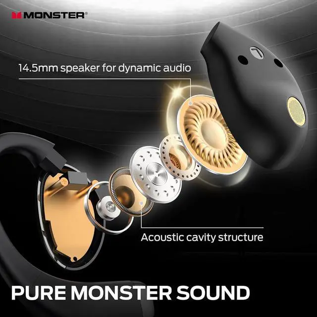 Alt view image 2 of 7 - Monster Open Ear AC520 Headphones, Bluetooth 6.0 Wireless Earbuds with HiFi Sound, Open Ear Earbuds with 24H Playtime, Unique Handbag Design, ENC Clear Call, IPX6 Resistance Wireless HeadphonesBlack