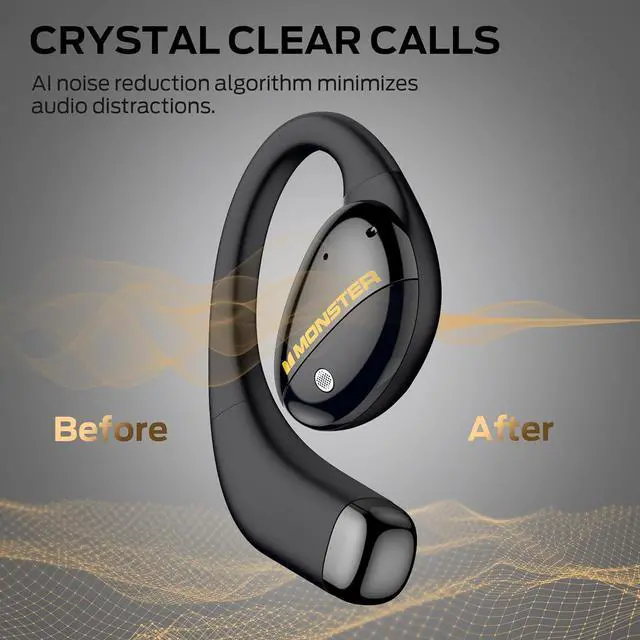 Alt view image 5 of 7 - Monster Open Ear AC520 Headphones, Bluetooth 6.0 Wireless Earbuds with HiFi Sound, Open Ear Earbuds with 24H Playtime, Unique Handbag Design, ENC Clear Call, IPX6 Resistance Wireless HeadphonesBlack