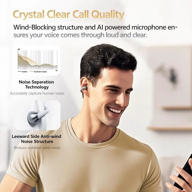 Alt view image 4 of 7 - QCY Crossky C30S Open Ear Earbuds, Ultra-Comfort Clip On Ear Buds Wireless Bluetooth 6.0, LDAC Hi-Res Audio, Deep Bass, 40H Playtime, Fast Charging, IPX5 Waterproof Sports/Running Earphones