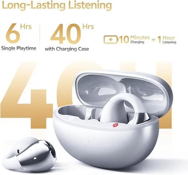 Alt view image 5 of 7 - QCY Crossky C30S Open Ear Earbuds, Ultra-Comfort Clip On Ear Buds Wireless Bluetooth 6.0, LDAC Hi-Res Audio, Deep Bass, 40H Playtime, Fast Charging, IPX5 Waterproof Sports/Running Earphones