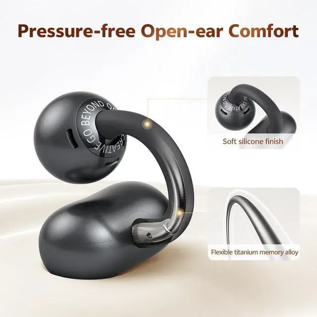 Alt view image 2 of 7 - QCY Crossky C50 Clip On Earbuds Open Ear Wireless Bluetooth 6.0 Headphones with 4 Mic, 35H Playtime Ear Cuff Earbuds Comfortable for Running/Fintness, IPX5 Waterproof, Ultra Lightweight