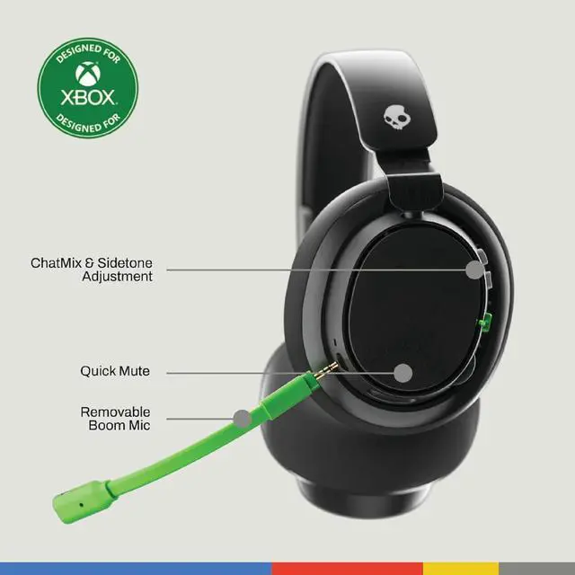 Alt view image 2 of 6 - Skullcandy SLYR Pro Wireless Multi-Platform Gaming Headset, Bluetooth Headphones, 24 Hrs Battery, PC, Xbox, PlayStation, Nintendo Switch, 2.4GHz Low Latency Wireless Transmitter Included - Black/Green