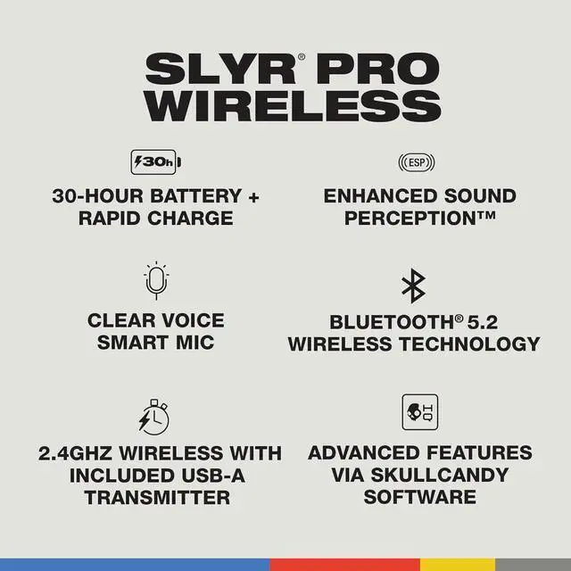 Alt view image 4 of 6 - Skullcandy SLYR Pro Wireless Multi-Platform Gaming Headset, Bluetooth Headphones, 24 Hrs Battery, PC, Xbox, PlayStation, Nintendo Switch, 2.4GHz Low Latency Wireless Transmitter Included - Black/Green
