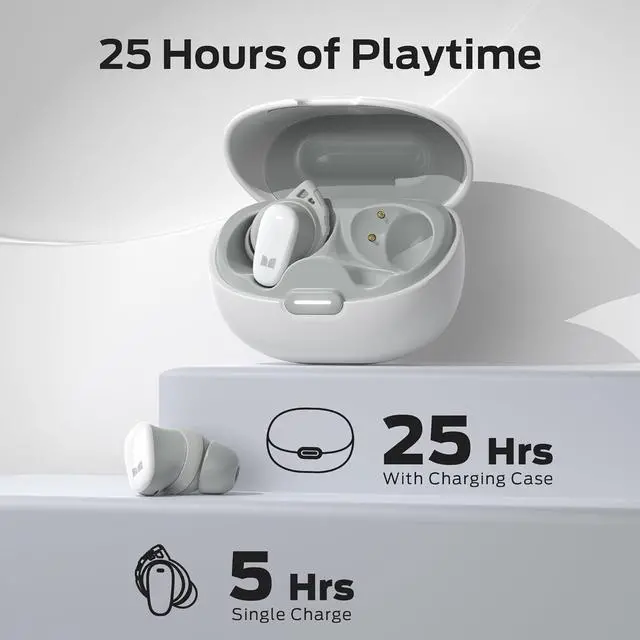 Alt view image 5 of 7 - Monster N-Lite 206 Wireless Earbuds Bluetooth 5.4 in Ear Headphones, Bluetooth Ear Buds Built-in Microphone, Touch Control, Comfortable Fit, USB-C Fast Charging, IPX6 Waterproof, 25H Playtime, White