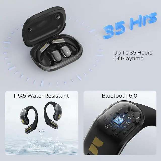 Alt view image 6 of 7 - Monster Open Ear AC326 Headphones, Bluetooth 6.0 Wireless Earbuds with Dual-Mic Clear Calls, Air Conduction Headphones with Ear Hooks, Spatial Audio, Snug Fit, 35H Playtime, IPX5 for Sports, Black