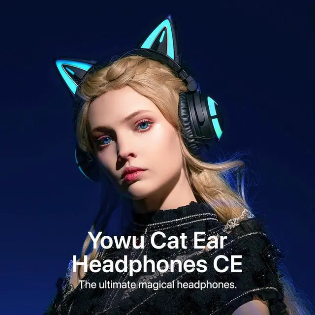 Alt view image 2 of 7 - YOWU Cat Ear Headphones CE, Wired/Wireless Gaming Headsets with Seamless Live Sound Experience for PC/PE/Switch/PS4/PS5, Built-in Mic & Customizable RGB Light Effect for Anime Lovers(Black)