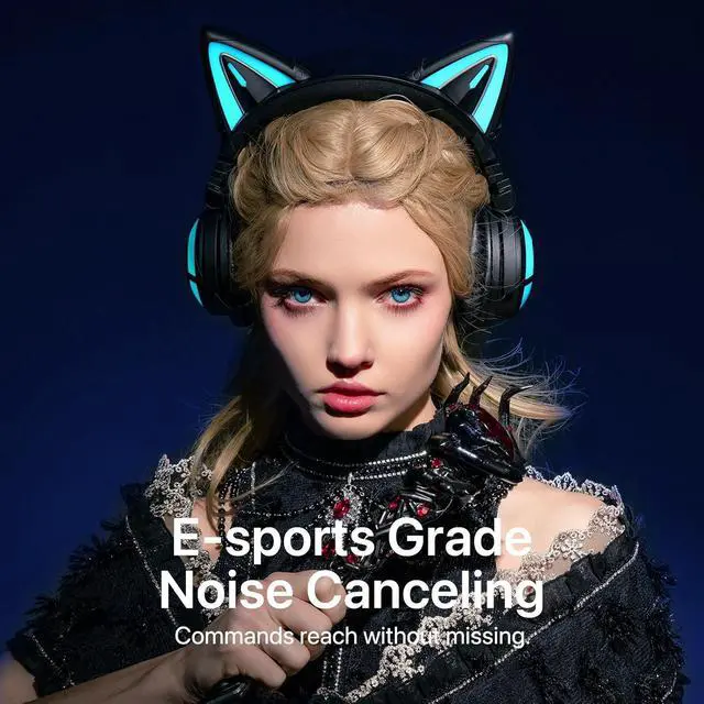 Alt view image 5 of 7 - YOWU Cat Ear Headphones CE, Wired/Wireless Gaming Headsets with Seamless Live Sound Experience for PC/PE/Switch/PS4/PS5, Built-in Mic & Customizable RGB Light Effect for Anime Lovers(Black)