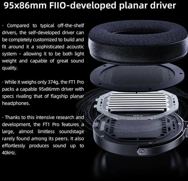 Alt view image 3 of 7 - FiiO FT1 Pro Open-Back Planar Magnetic Wired Hi-Fi Headphones for Home, Studio, Recording, High Sensitivity (Black)