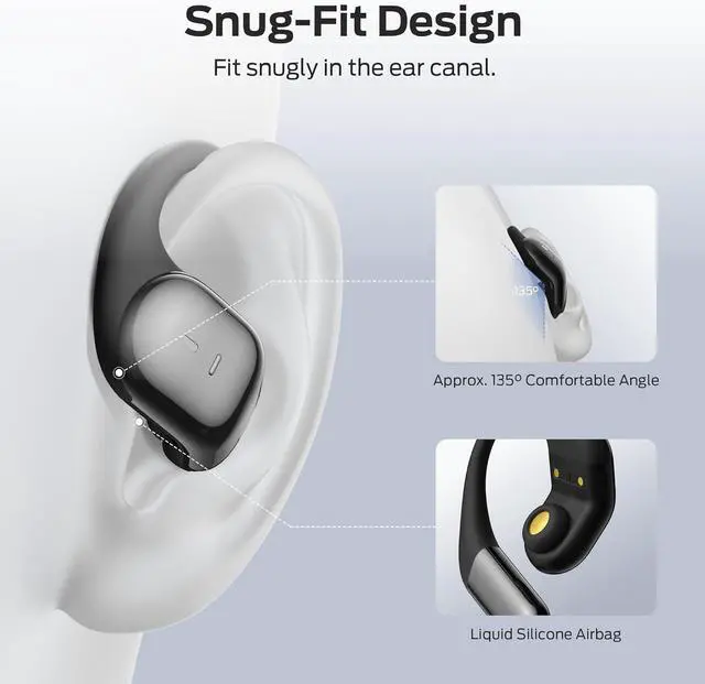 Alt view image 4 of 7 - Monster Open Ear AC326 Headphones, Bluetooth 6.0 Wireless Earbuds with Dual-Mic Clear Calls, Air Conduction Headphones with Ear Hooks, Spatial Audio, Snug Fit, 35H Playtime, IPX5 for Sports, Black