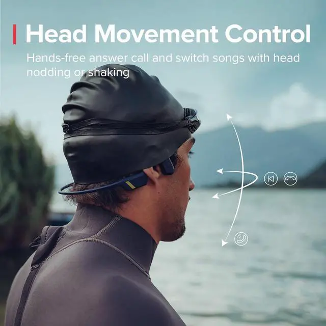 Alt view image 3 of 6 - SUUNTO Aqua Swimming Open-Ear Bluetooth Headphones, 32GB MP3 Bone Conduction Player for Running & Cycling, Head Movement Control & Dual-Mic, IP68 Waterproof, 30H Playtime w/Powerbank, Lime Blue