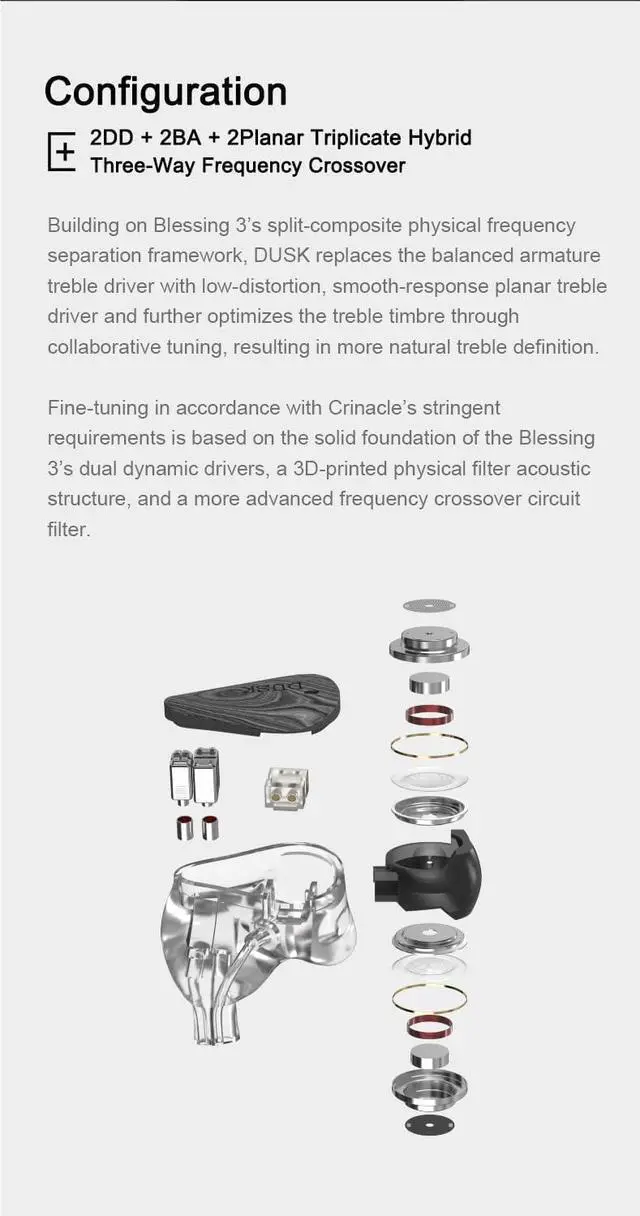 Alt view image 4 of 7 - Moondrop x Crinacle Dusk IEMs 2DD+2BA+2Planar Earphones with 0.78 2 Pin 3.5mm/USB-C Plug