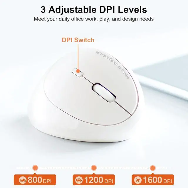 Alt view image 3 of 7 - SANWA ERG17W 2.4G Wireless Ergonomic Mouse + Bluetooth Numeric Keypad, 800-1600 DPI, Vertical Mouse for Small-Medium Hands, Portable Ten Key Number Pad, Compatible with Mac, Windows, Laptop, PC