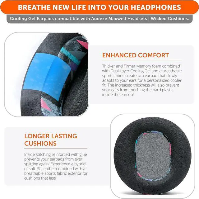 Alt view image 4 of 7 - WC Mod Kit Maxwell - Cooling Gel Earpads + Silicone Headband for Audeze Maxwell for Xbox & PS5 by Wicked Cushions | Enhanced Comfort, Cooling & Durability | 90's Black
