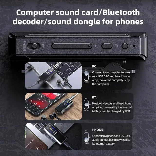 Alt view image 5 of 7 - FiiO BTR13 Bluetooth Headphone Amplifier with LDAC, aptX Adaptive, aptX HD, AAC (Dual CS43131 3.5mm Unbalanced & 4.4mm Balanced Output) (Black)