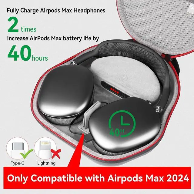 Alt view image 3 of 7 - Smatree Charging Case for Airpods Max Over-Ear Headphone 2024, USB-C Charging,2000mAh Battery Charging-Bag with Sleep Mode,Airpods-Max Protective Case with Auto Sleep, AirPods-Max Travel Carrying Bag