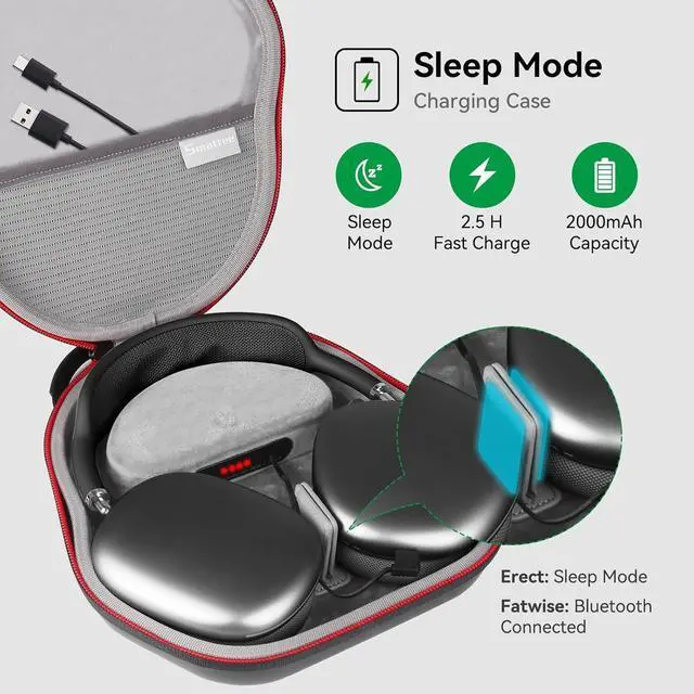 Alt view image 3 of 7 - Smatree Airpods Max Charging Case(! NOT fit 2024 Released) for Airpods Max (! NOT Type-C), 2000 mAh Battery Charging Bag with Sleep Mode, AirpodsMax Travel Bag Case with Auto Sleep