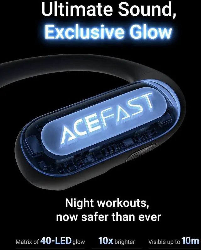 Alt view image 2 of 7 - ACEFAST AceFit Pro Open-Ear Headphones, Night Safety Mode for Sports, Powerful Bass, 7.6g Ultra-Comfort, Bluetooth 5.4, 30H Playtime with Digital Display, IP54 Sports Earbuds for Running & Workouts