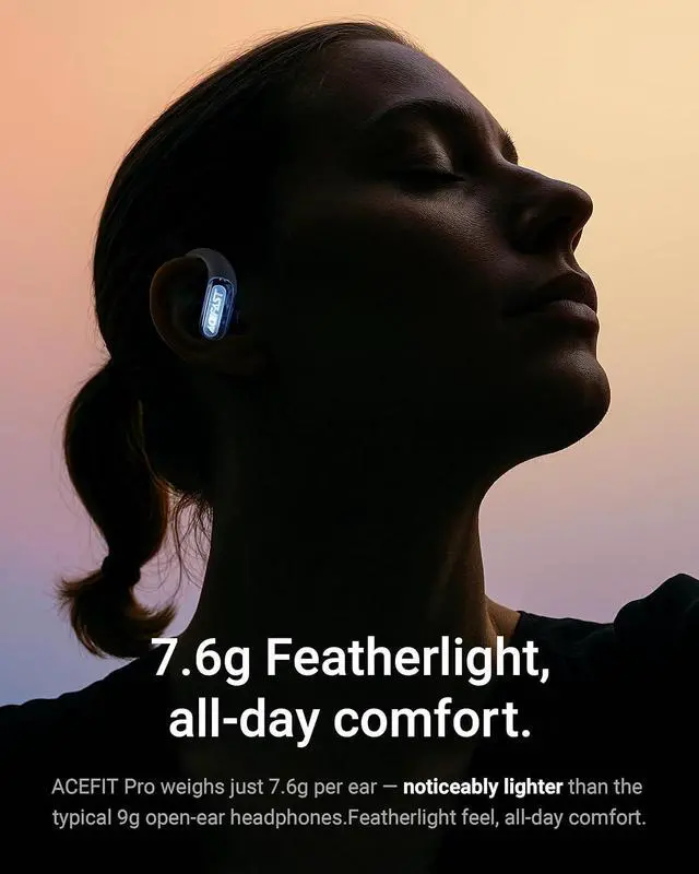 Alt view image 4 of 7 - ACEFAST AceFit Pro Open-Ear Headphones, Night Safety Mode for Sports, Powerful Bass, 7.6g Ultra-Comfort, Bluetooth 5.4, 30H Playtime with Digital Display, IP54 Sports Earbuds for Running & Workouts