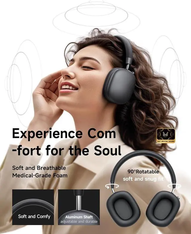 Alt view image 2 of 7 - Picun F5 Active Noise Cancelling Headphones, Wireless Bluetooth Headphone, Over-Ear Headphones with Built-in Mic, 30H Playtime, Custom EQ via App, Deep bass headsets for Travel, Office, Home, Gray