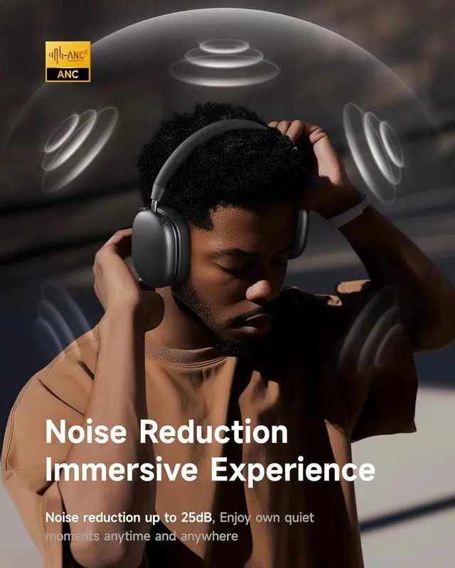 Alt view image 3 of 7 - Picun F5 Active Noise Cancelling Headphones, Wireless Bluetooth Headphone, Over-Ear Headphones with Built-in Mic, 30H Playtime, Custom EQ via App, Deep bass headsets for Travel, Office, Home, Gray