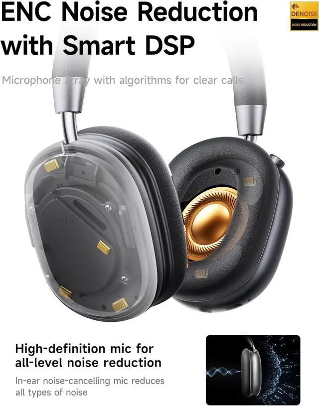 Alt view image 6 of 7 - Picun F5 Active Noise Cancelling Headphones, Wireless Bluetooth Headphone, Over-Ear Headphones with Built-in Mic, 30H Playtime, Custom EQ via App, Deep bass headsets for Travel, Office, Home, Gray