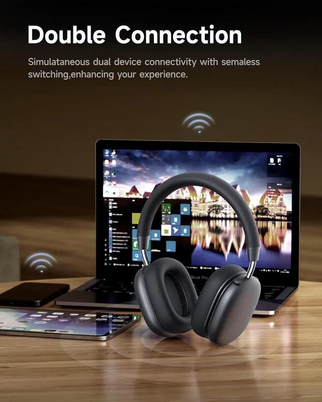 Alt view image 7 of 7 - Picun F5 Active Noise Cancelling Headphones, Wireless Bluetooth Headphone, Over-Ear Headphones with Built-in Mic, 30H Playtime, Custom EQ via App, Deep bass headsets for Travel, Office, Home, Gray