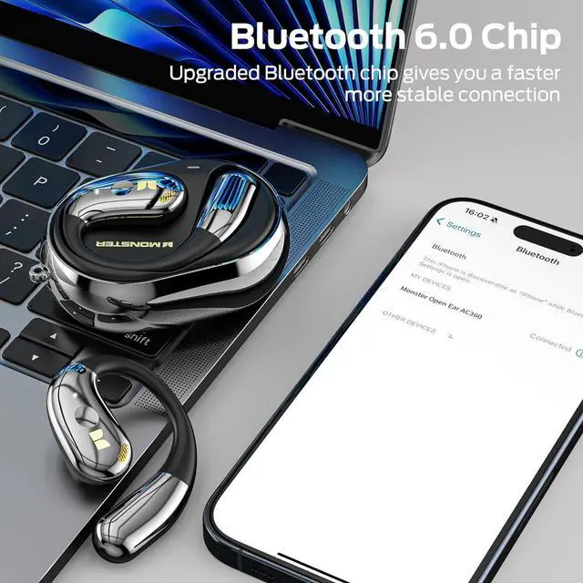 Alt view image 6 of 7 - Monster Open Ear AC360, Wireless Bluetooth Rotary Earphone, with Lanyard, Upgraded Bluetooth 6.0, Touch Control, 24h Long Battery Life, IPX5 Waterproof,Long-Lasting Wear Without Fatigue