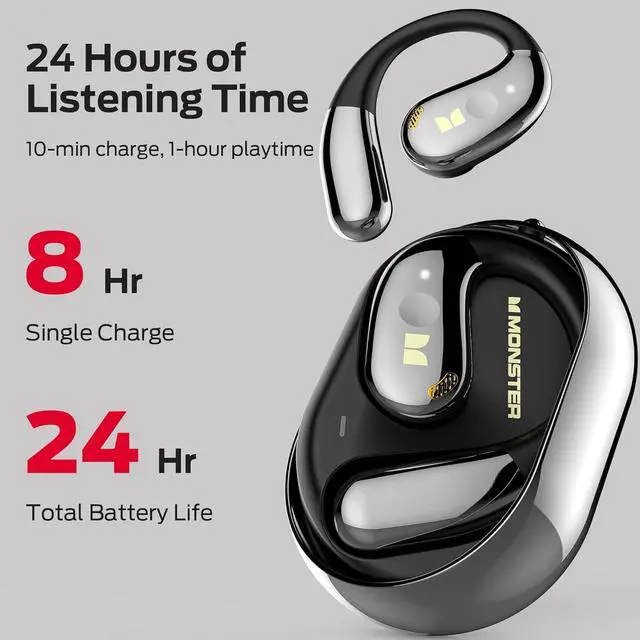 Alt view image 4 of 7 - Monster Open Ear AC360, Wireless Bluetooth Rotary Earphone, with Lanyard, Upgraded Bluetooth 6.0, Touch Control, 24h Long Battery Life, IPX5 Waterproof,Long-Lasting Wear Without Fatigue