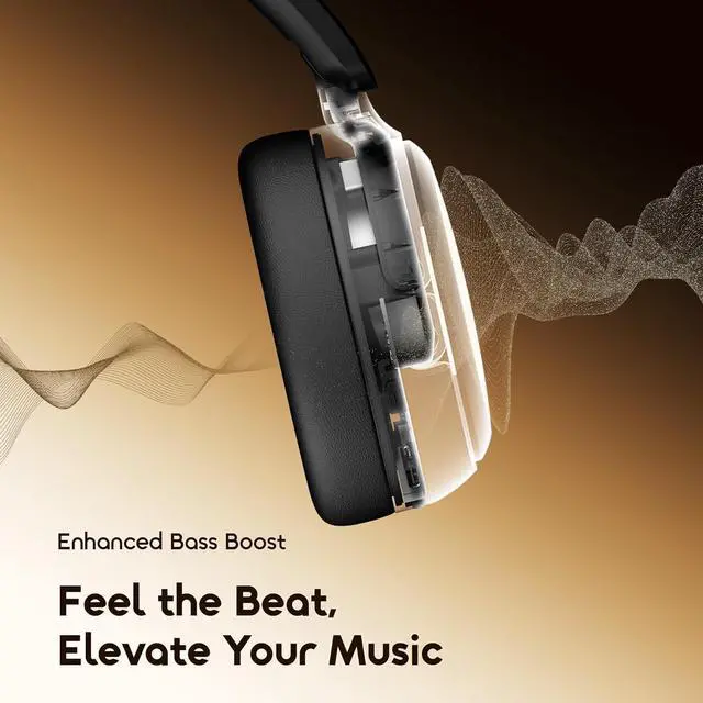 Alt view image 2 of 7 - Oraimo BoomPop N Highbrid Active Noise Cancelling Headphones, 65H Playtime, 3 EQ Modes, Deep Bass, Bluetooth 5.4, Wireless Over-Ear Headphones with Microphone for Office Travel, Black