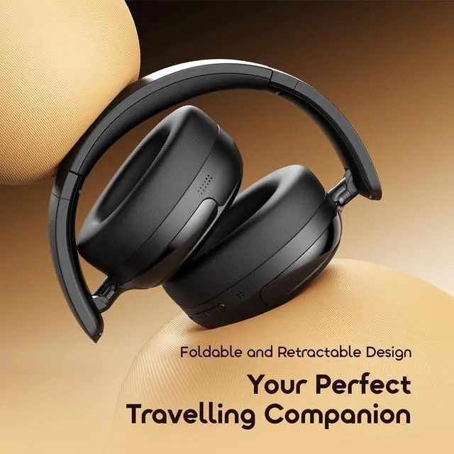 Alt view image 6 of 7 - Oraimo BoomPop N Highbrid Active Noise Cancelling Headphones, 65H Playtime, 3 EQ Modes, Deep Bass, Bluetooth 5.4, Wireless Over-Ear Headphones with Microphone for Office Travel, Black
