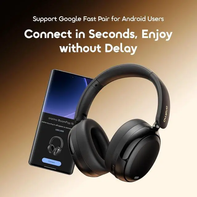 Alt view image 7 of 7 - Oraimo BoomPop N Highbrid Active Noise Cancelling Headphones, 65H Playtime, 3 EQ Modes, Deep Bass, Bluetooth 5.4, Wireless Over-Ear Headphones with Microphone for Office Travel, Black