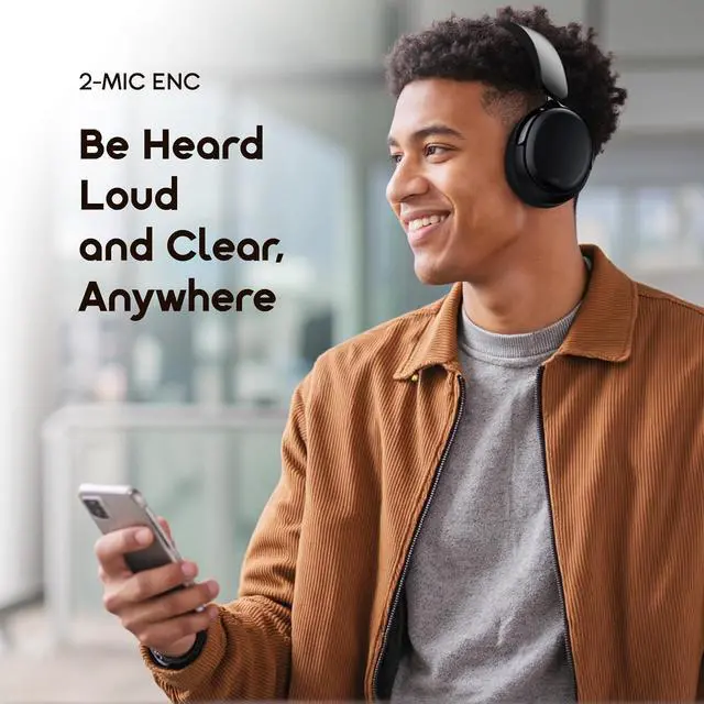 Alt view image 4 of 7 - Oraimo BoomPop N Highbrid Active Noise Cancelling Headphones, 65H Playtime, 3 EQ Modes, Deep Bass, Bluetooth 5.4, Wireless Over-Ear Headphones with Microphone for Office Travel, Black