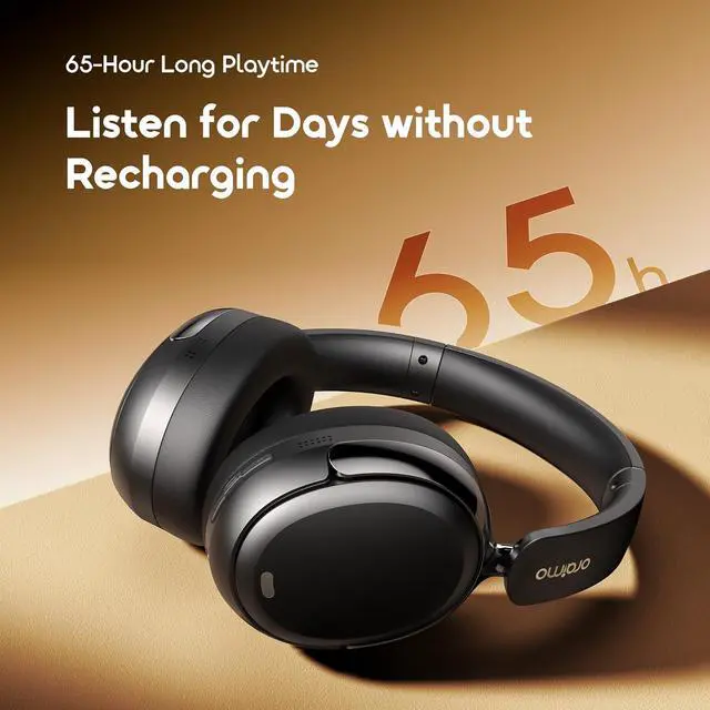 Alt view image 3 of 7 - Oraimo BoomPop N Highbrid Active Noise Cancelling Headphones, 65H Playtime, 3 EQ Modes, Deep Bass, Bluetooth 5.4, Wireless Over-Ear Headphones with Microphone for Office Travel, Black