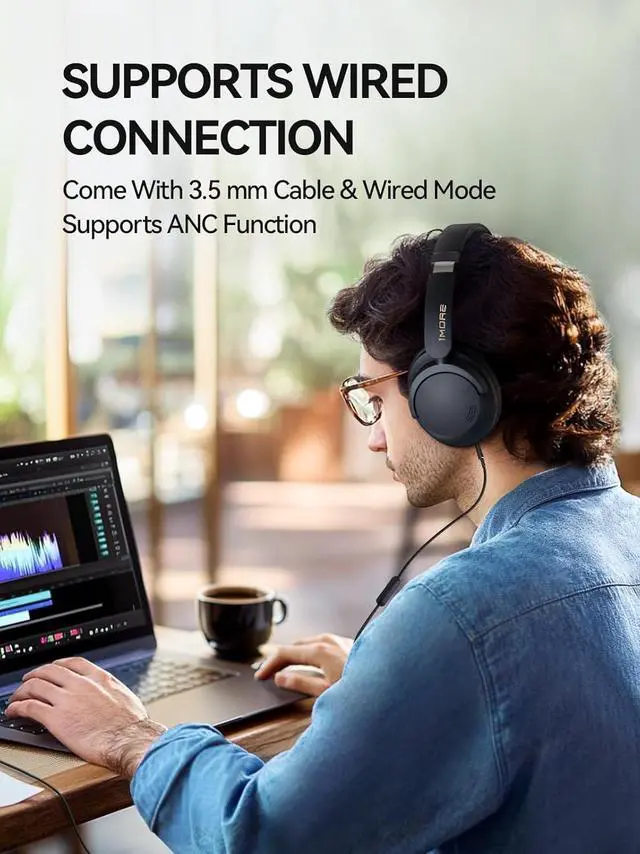 Alt view image 5 of 7 - 1MORE SonoFlow Pro HQ51 Active Noise Cancelling Headphones, 4X Voice Reduction, LDAC Hi-Res Audio, 12 Custom EQ, 100H Playtime, Bluetooth 5.4, Comfort Fit Over Ear Headset for Home Office Travel