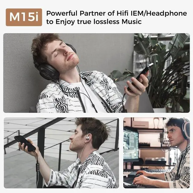 Alt view image 2 of 7 - M15i Headphone Amplifier [MFi Certified] Portable USB DAC Amps with 4.4mm and 3.5mm Dual Outputs Supports PCM 768kHz/DSD512 High Resolution Lossless for Smartphones/PC/Laptops