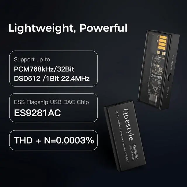 Alt view image 5 of 7 - M15i Headphone Amplifier [MFi Certified] Portable USB DAC Amps with 4.4mm and 3.5mm Dual Outputs Supports PCM 768kHz/DSD512 High Resolution Lossless for Smartphones/PC/Laptops