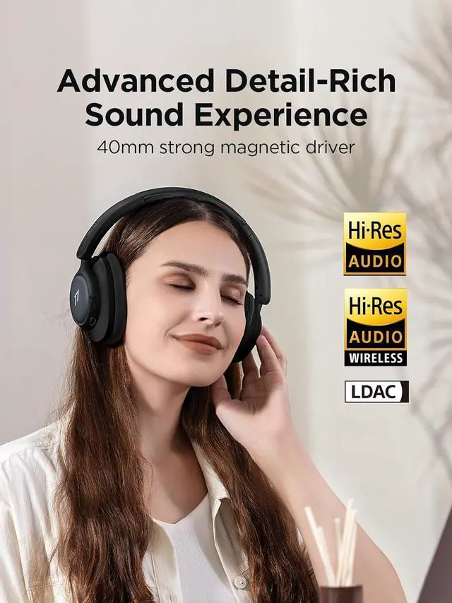 Alt view image 4 of 7 - 1MORE Wireless Bluetooth Noise-canceling Headphones - HQ31 SonoFlow SE Over-Ear Headphones with Hi-Res Audio, 90H Playtime, Clear Calls, Preset EQ Via App, Comfort for Home Office Travel(Black)