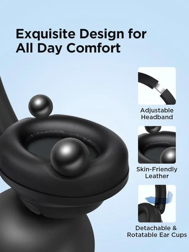 Alt view image 6 of 7 - 1MORE Wireless Bluetooth Noise-canceling Headphones - HQ31 SonoFlow SE Over-Ear Headphones with Hi-Res Audio, 90H Playtime, Clear Calls, Preset EQ Via App, Comfort for Home Office Travel(Black)